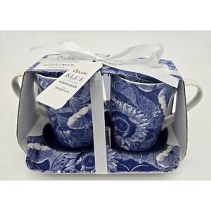 Spode 3 Piece Blue Sunflower 10 Oz Mugs And Tray Set New Perfect For Gifting